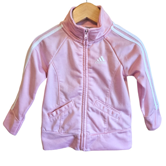 Adidas Toddler Girl's Athletic Zip Sweatshirt Pink White 18 Months - Picture 1 of 5